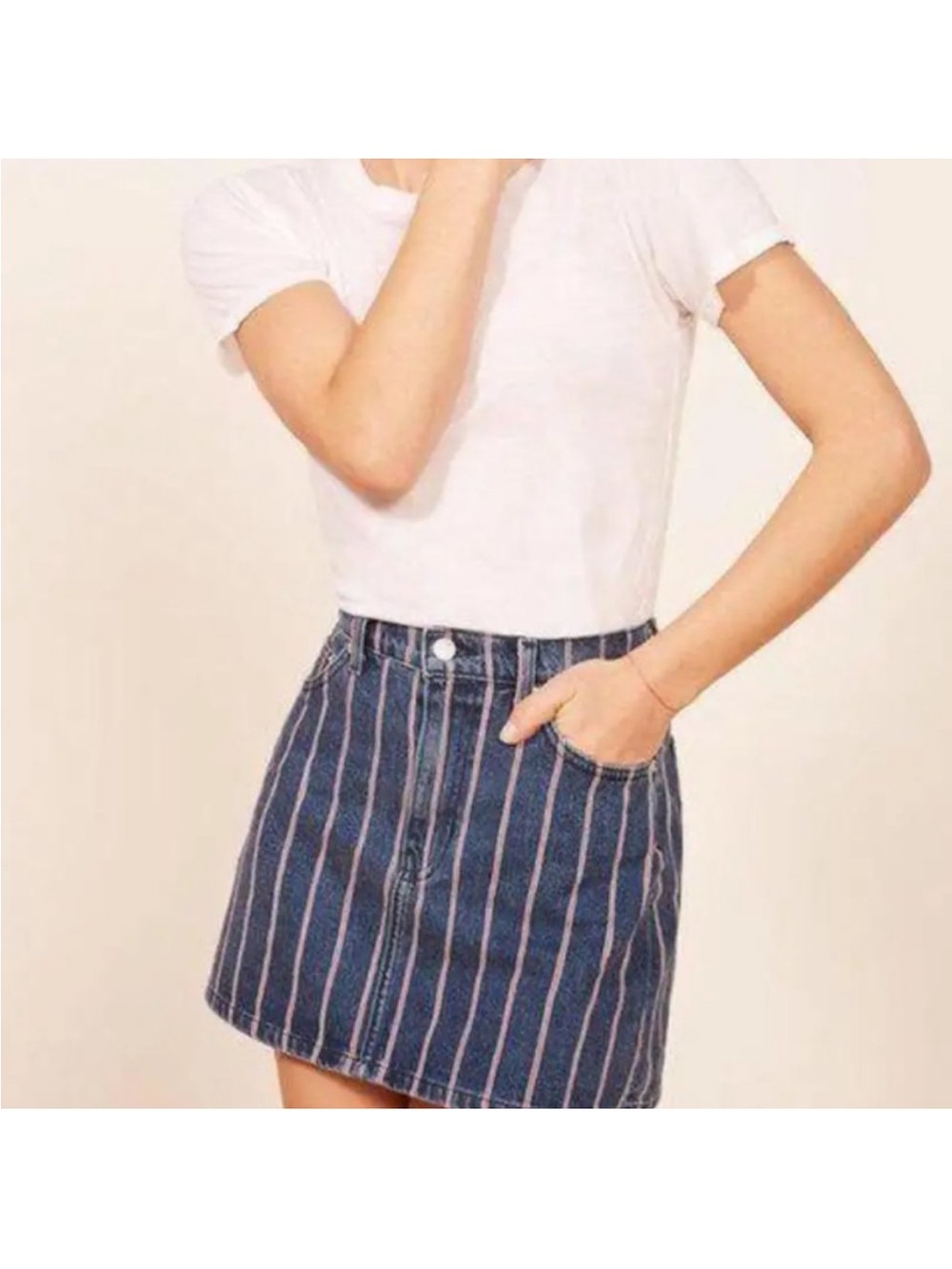 Reformation Striped Denim Mini Skirt - 30